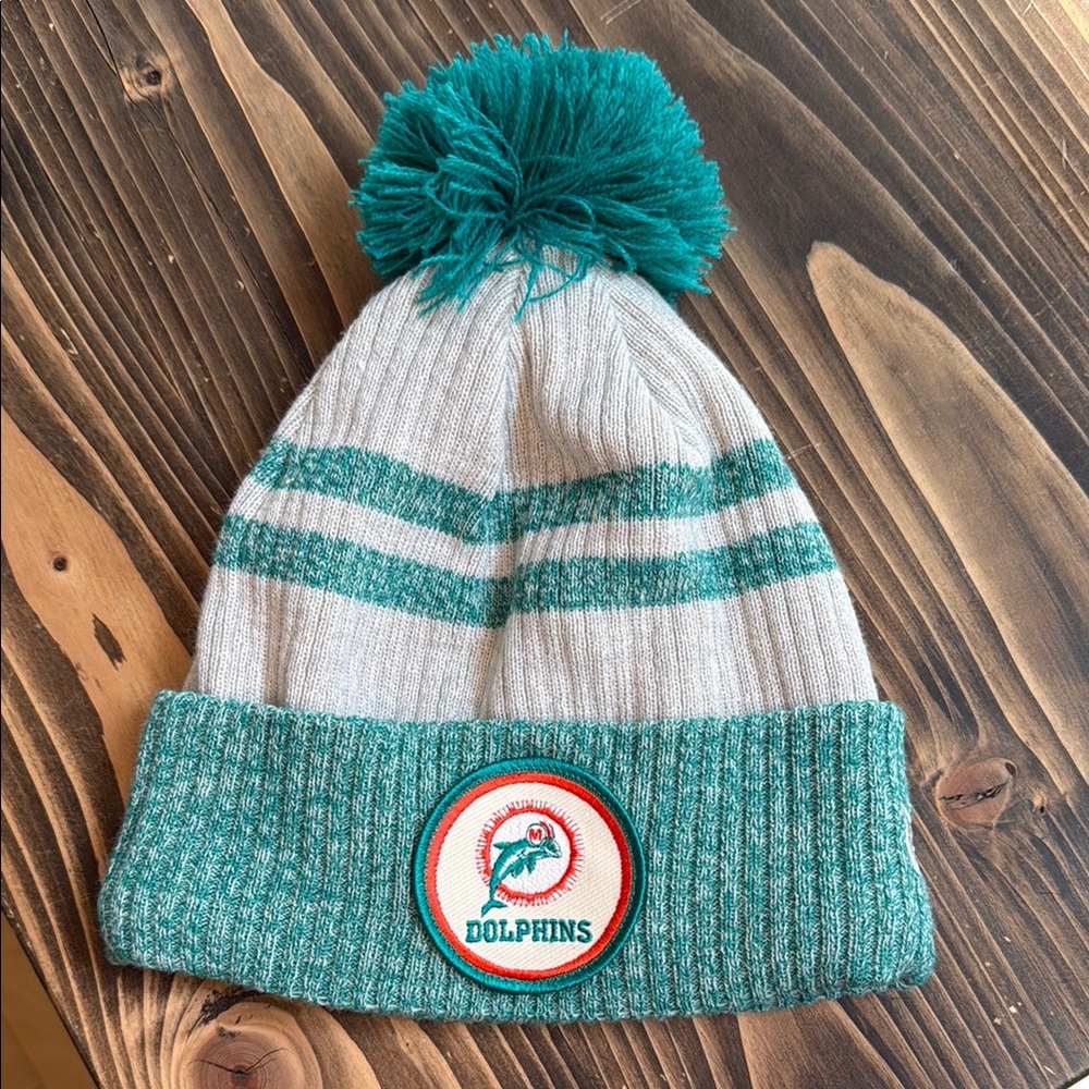 Miami Dolphins Cuffed Pom Knit Beanie